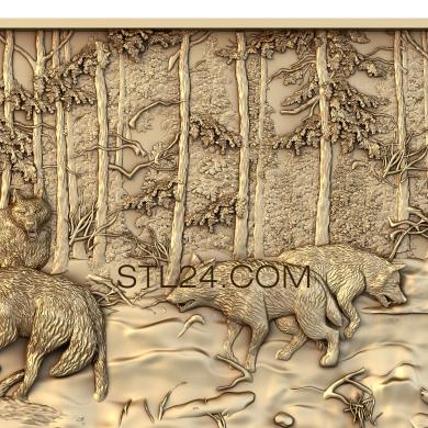 Панно художественные (Лось и волки, PH_0099) 3D модель для ЧПУ станка